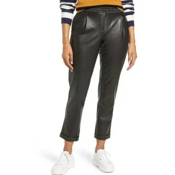 NWOT HALOGEN X ATLANTIC-PACIFIC Faux Leather Trousers in Black Large - Picture 1 of 7